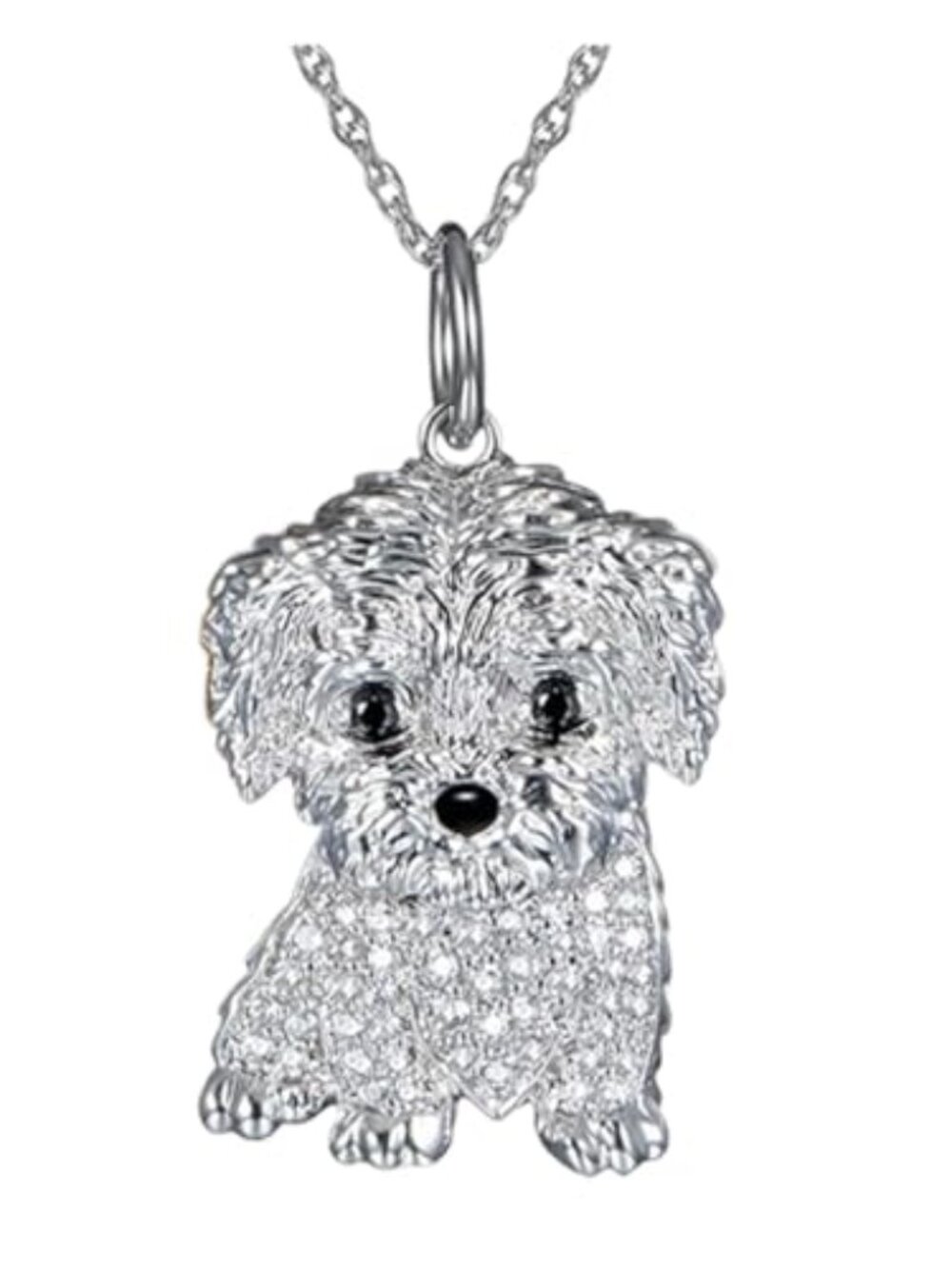 Cute Crystal Maltese Dog Pendant Necklace for Women Cartoon Animal Dog Necklace